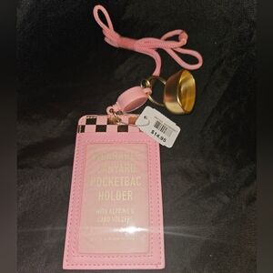 COPY - Pink & Gold Checkered Lanyard Card Holder Pocket Back Retractable